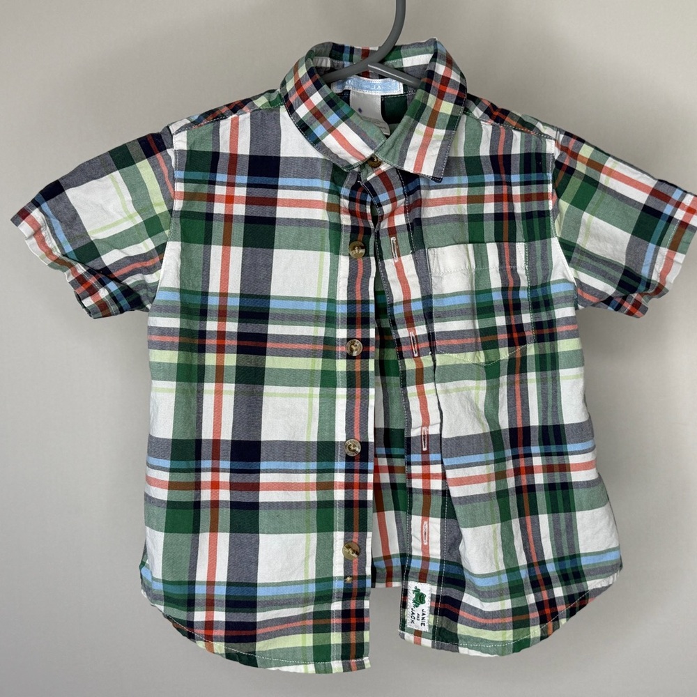 Janie and Jack Baby Boys Button Up Shirt 6-12 Months Multicolor Plaid Pocket